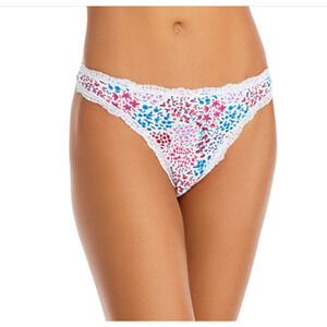 Aqua Lace Trim Thong White Ditsy Floral Size L